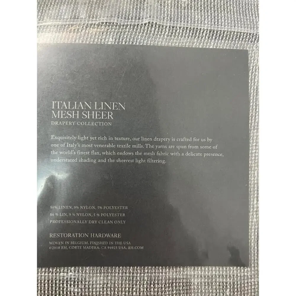 NEW! Hardware Italian Linen Mesh Sheer Drapery- GRAY, 50